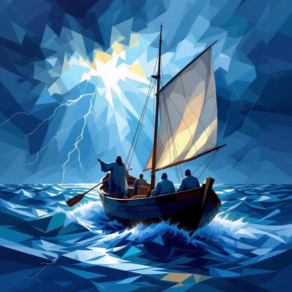 Jesus Calms Stormy Sea: Cubist Masterpiece