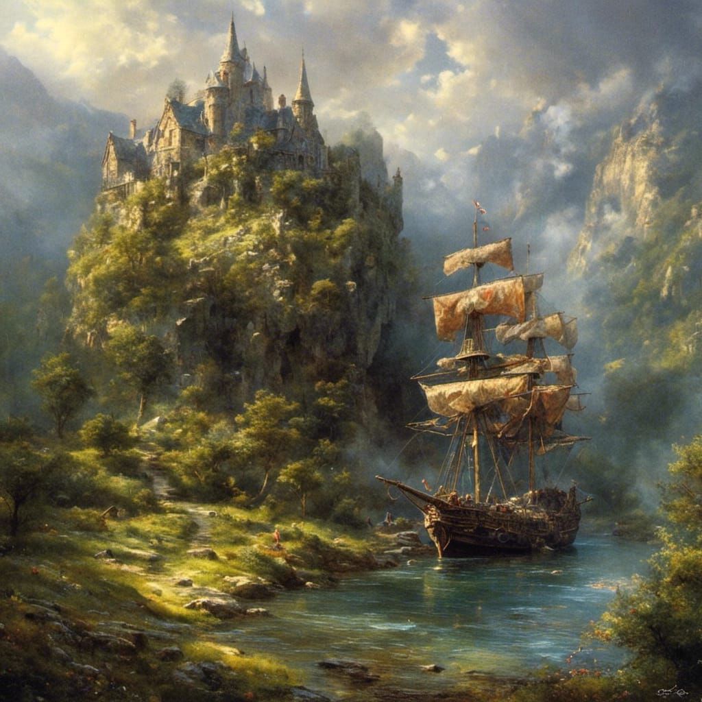 Fantasy Ship in Light Fantasy Style