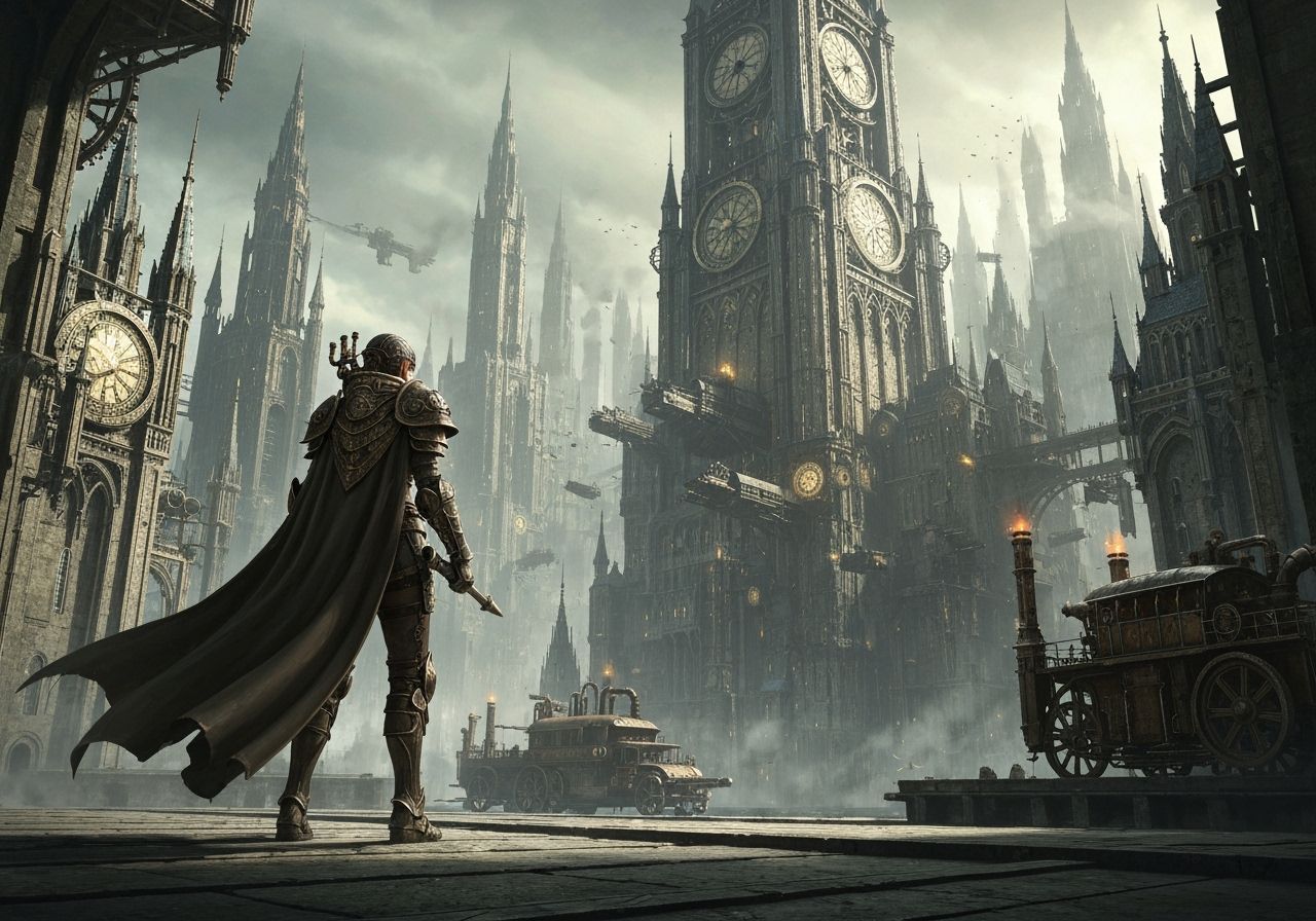 Steampunk Warrior Surveys Clockwork City