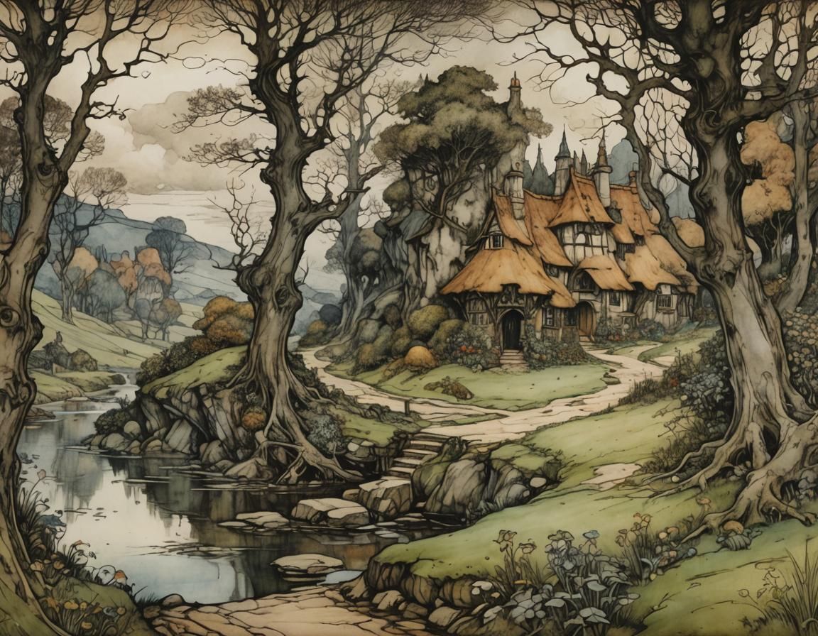 Enchanted Landscape in Fairy-Tale Illustration Style