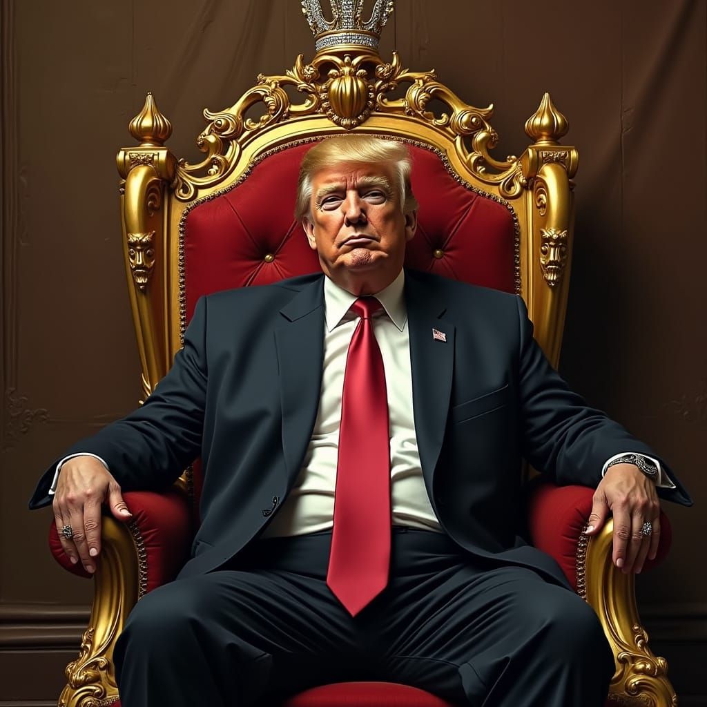 Regal Portrait of Donald Trump in Golden Hip-Hop Attire with...
