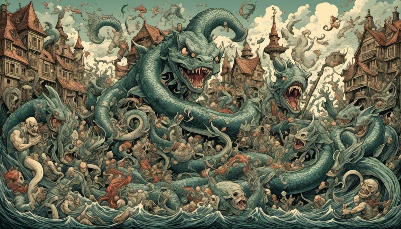 Demonic Fish Mermaid Monster in Underwater Village