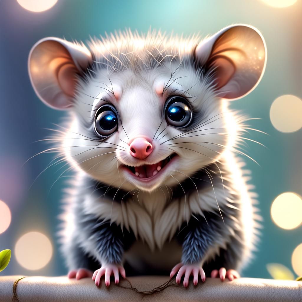 Adorable Pastel Opossum Portrait with Bokeh