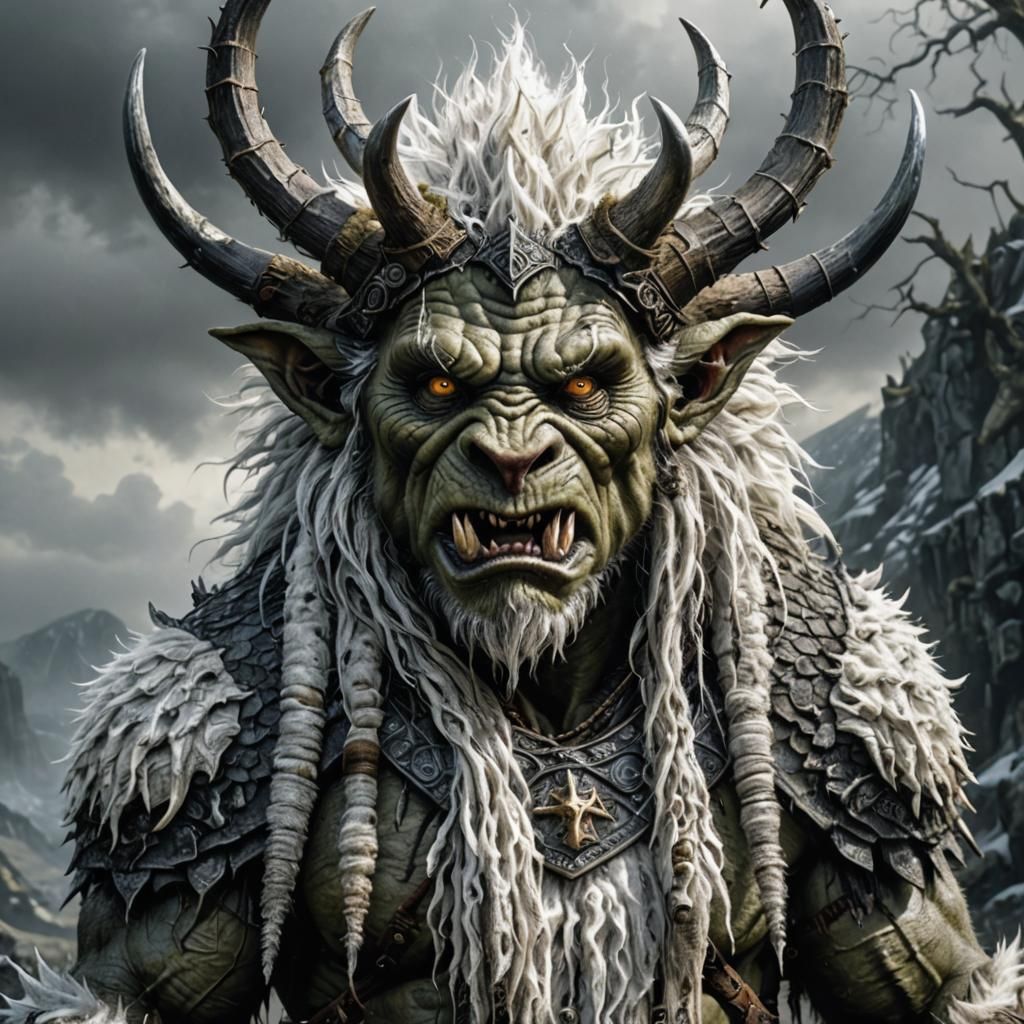 Furry White Troll with Antlers: Detailed Fantasy Art