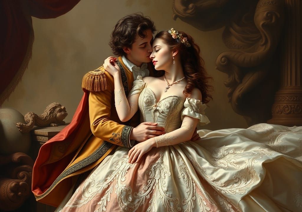 Baroque Rococo Painting: Brunswicker and Sweetheart Embrace