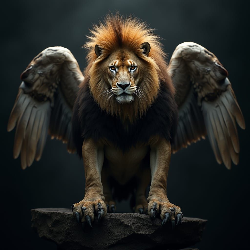 Lion Zebra Eagle Hybrid with Wings in Hyperrealistic Style