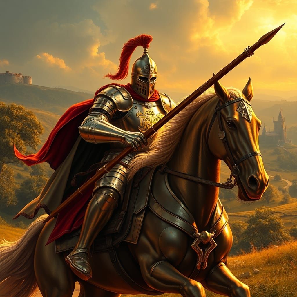 Charging Knight in Plate Armor with Jousting Lance
