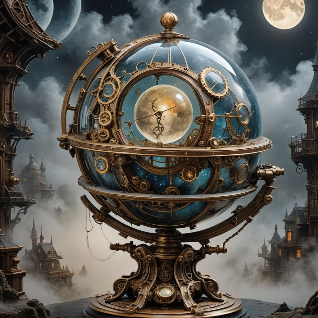 Steampunk Moon Globe in Ethereal Fantasy Style