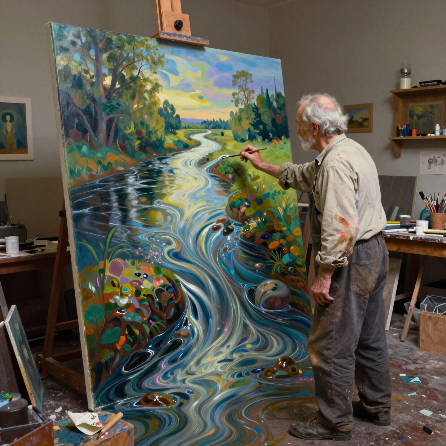 Artist's Studio Flooded by Living River Painting