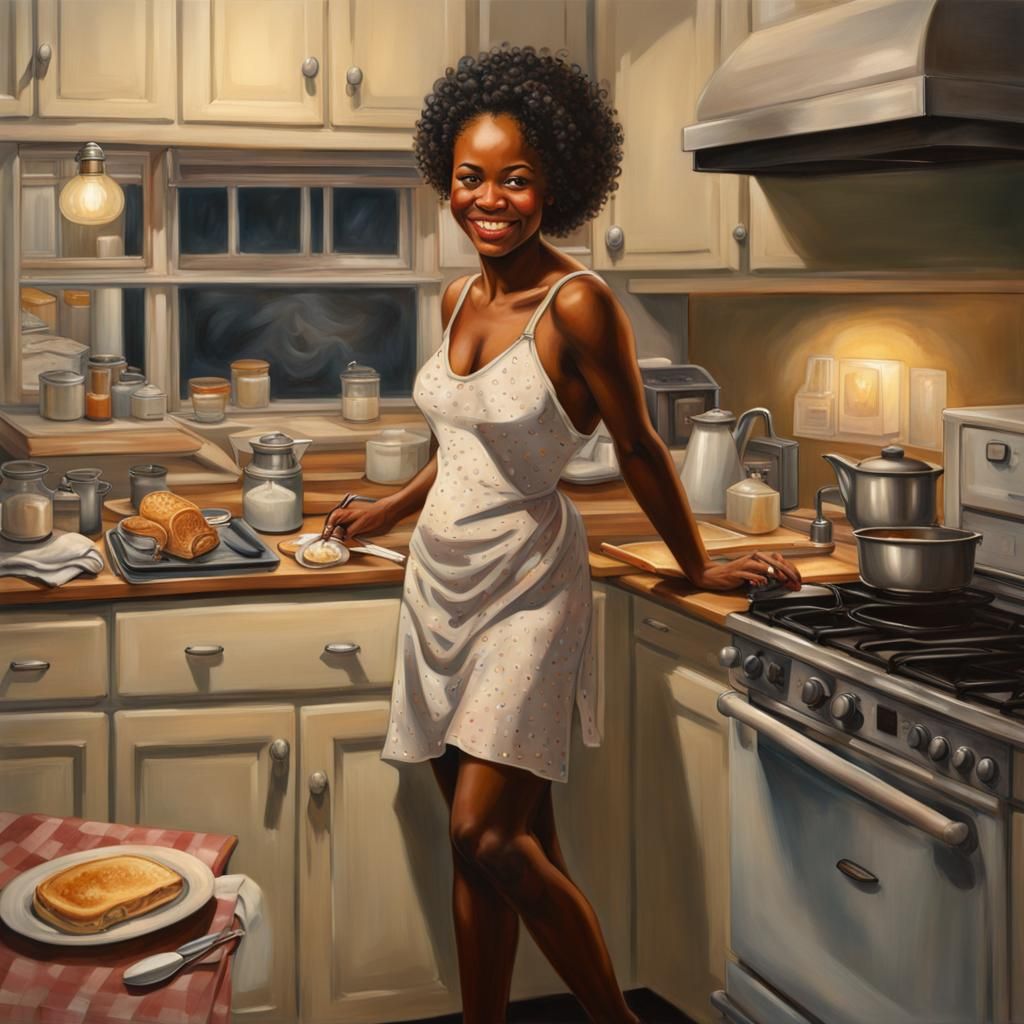 Hyperrealistic Portrait: African-American Woman Cooking Brea...
