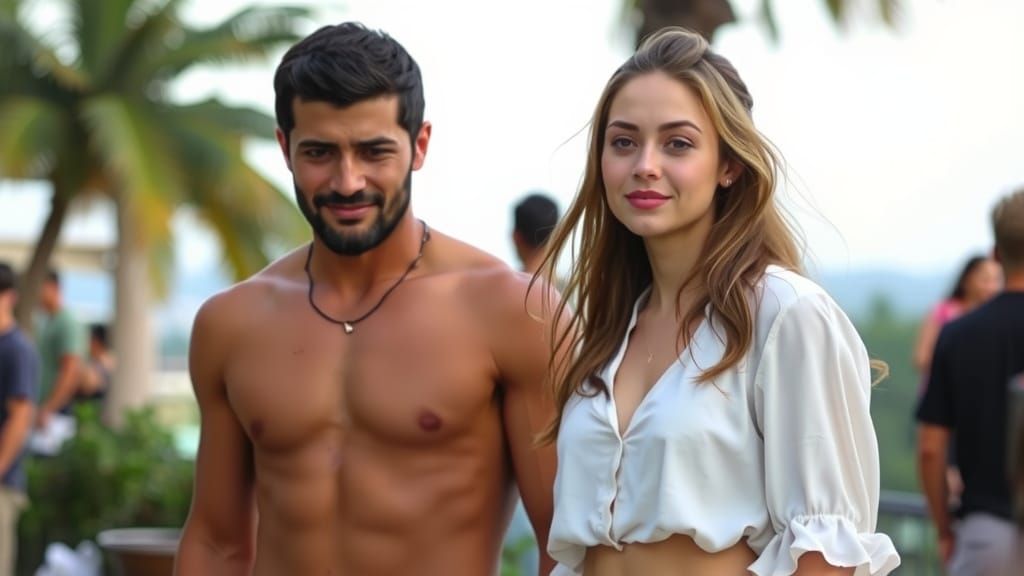 Tan Man Tracing Blonde Woman in Cozy Den