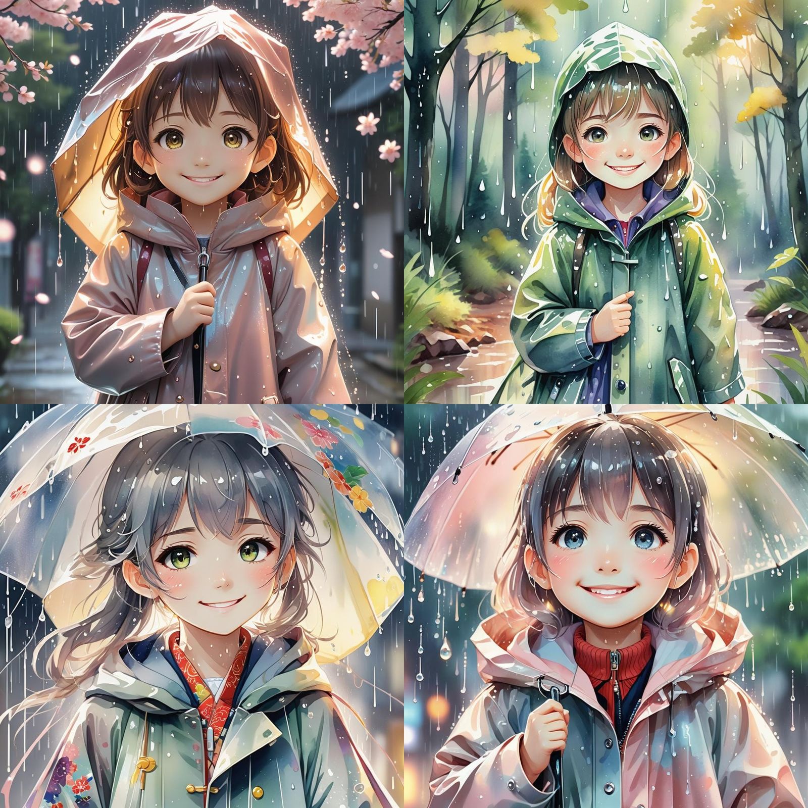 Girl with Raincoat in Anime Style