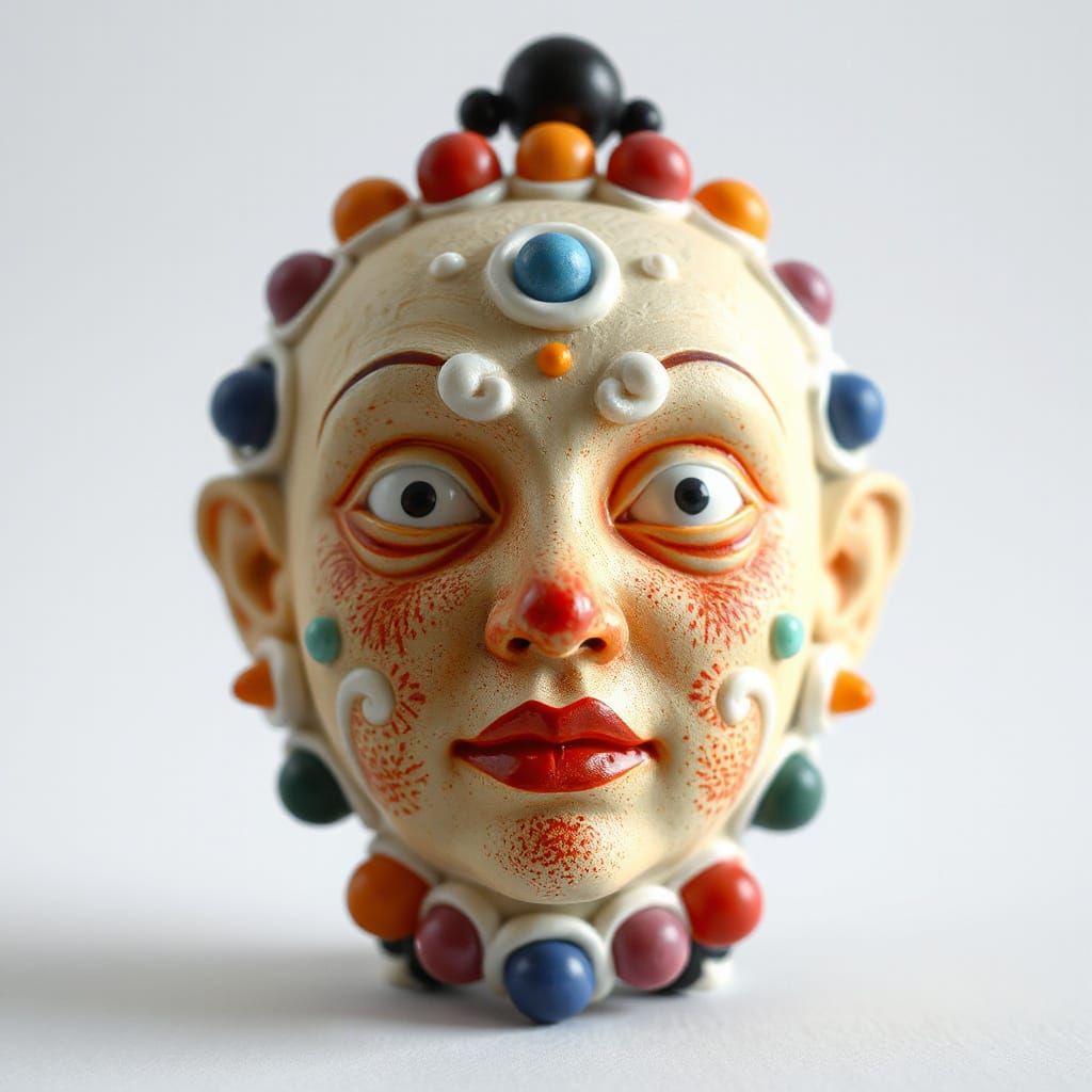 Cosmic Porcelain Face Sculpture in 4D