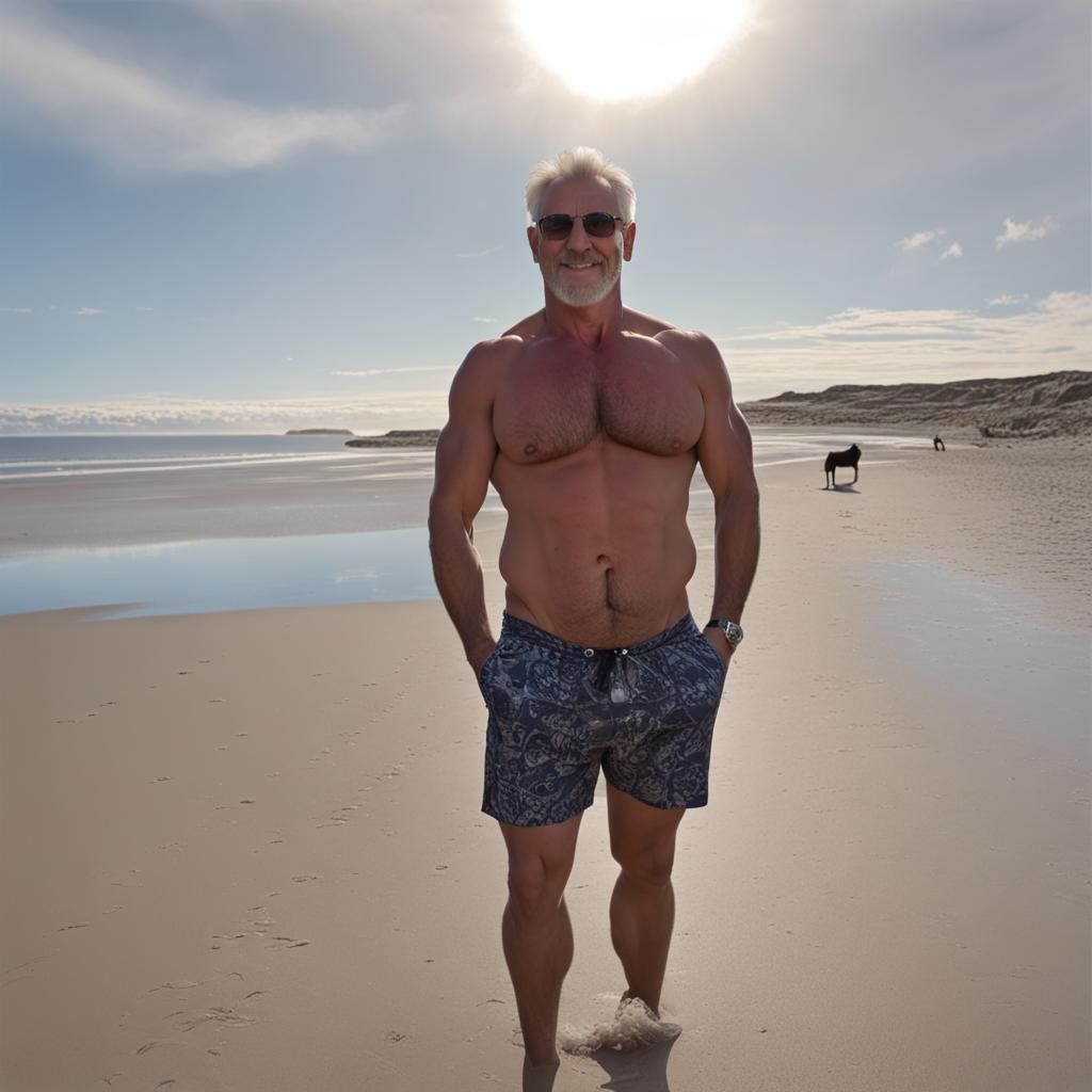 Hunky Man Shows Off on Beach