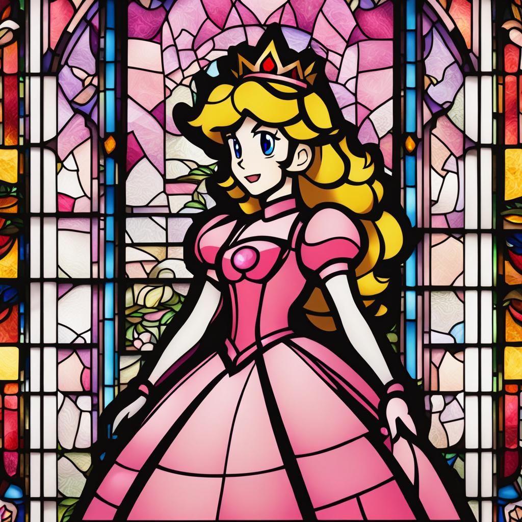 Princess Peach Stained Glass Silhouette