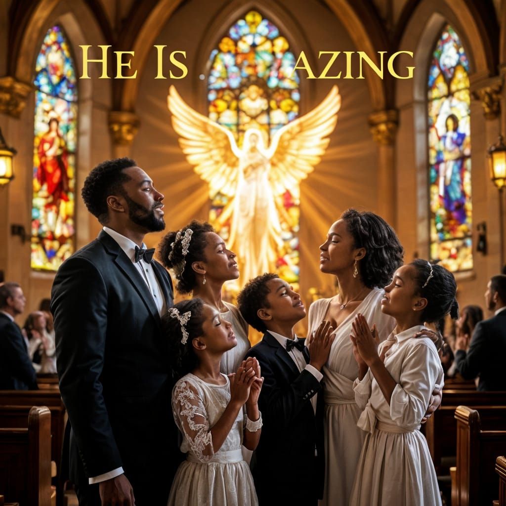 Family Worship with Angel in Church