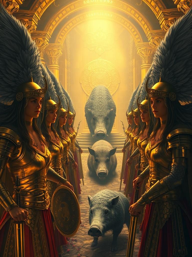 Valkyries Guide Warriors to Valhalla in Dreamlike Art