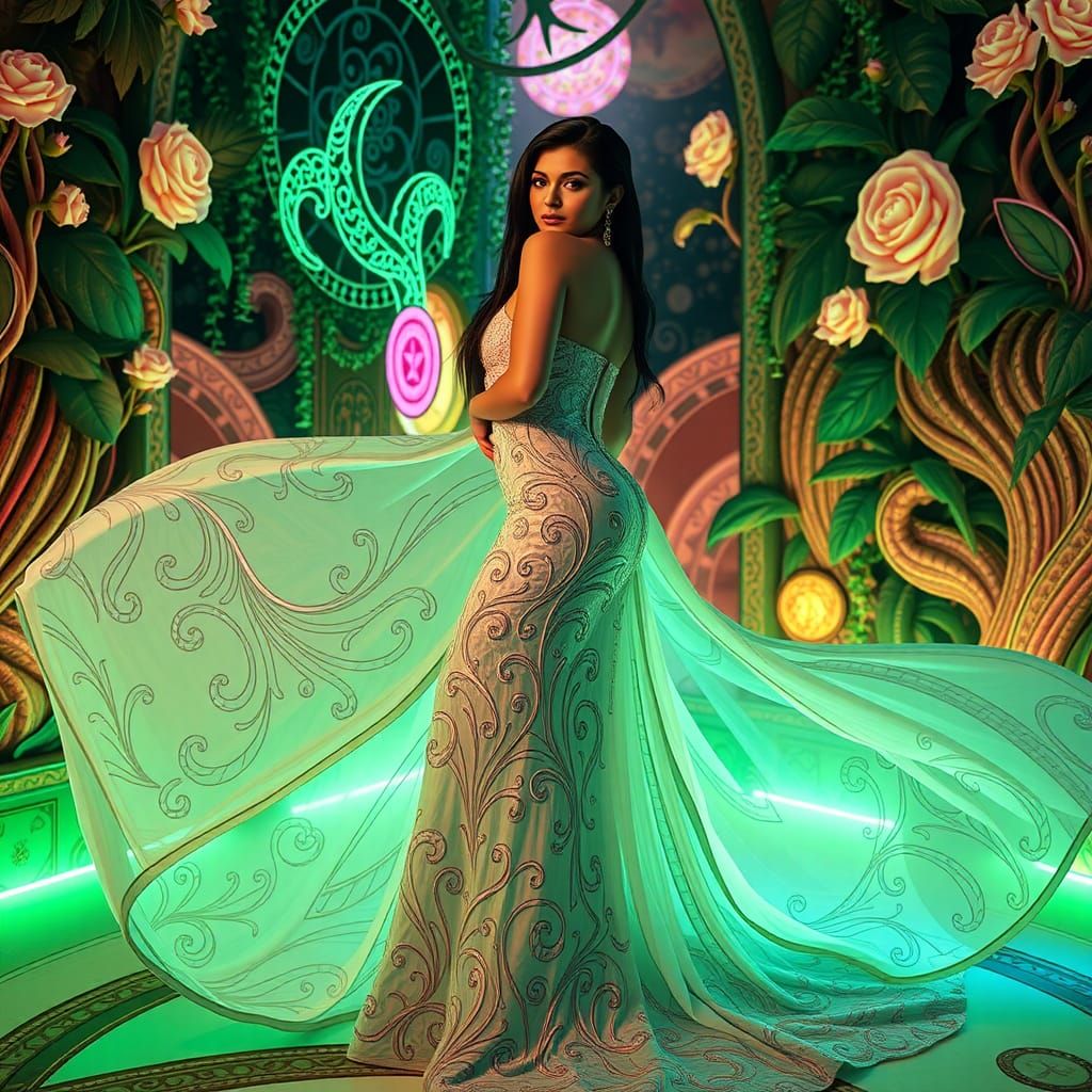 Art Nouveau Gown in Synthneon Setting