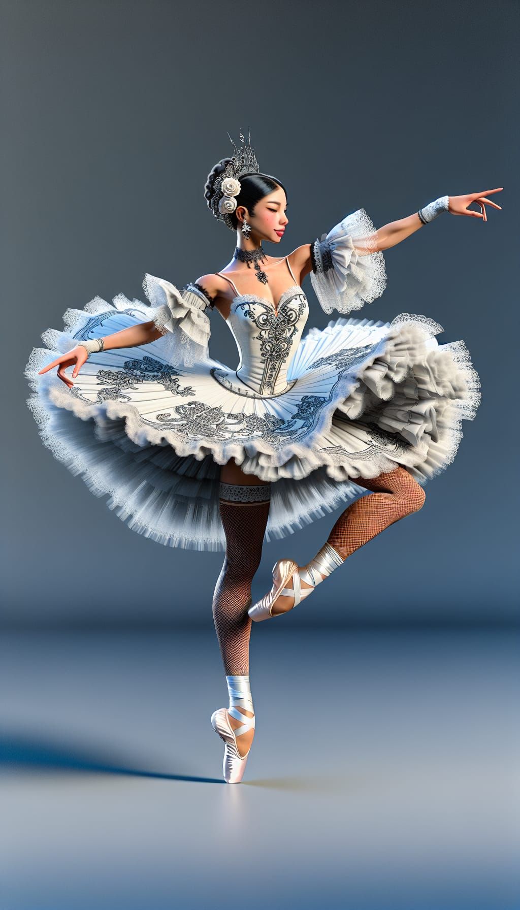 Graceful Ballerina in Anime-Inspired 3D Rendered Art