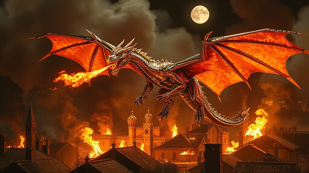 Cyberpunk Chrome Dragon Unleashes Inferno