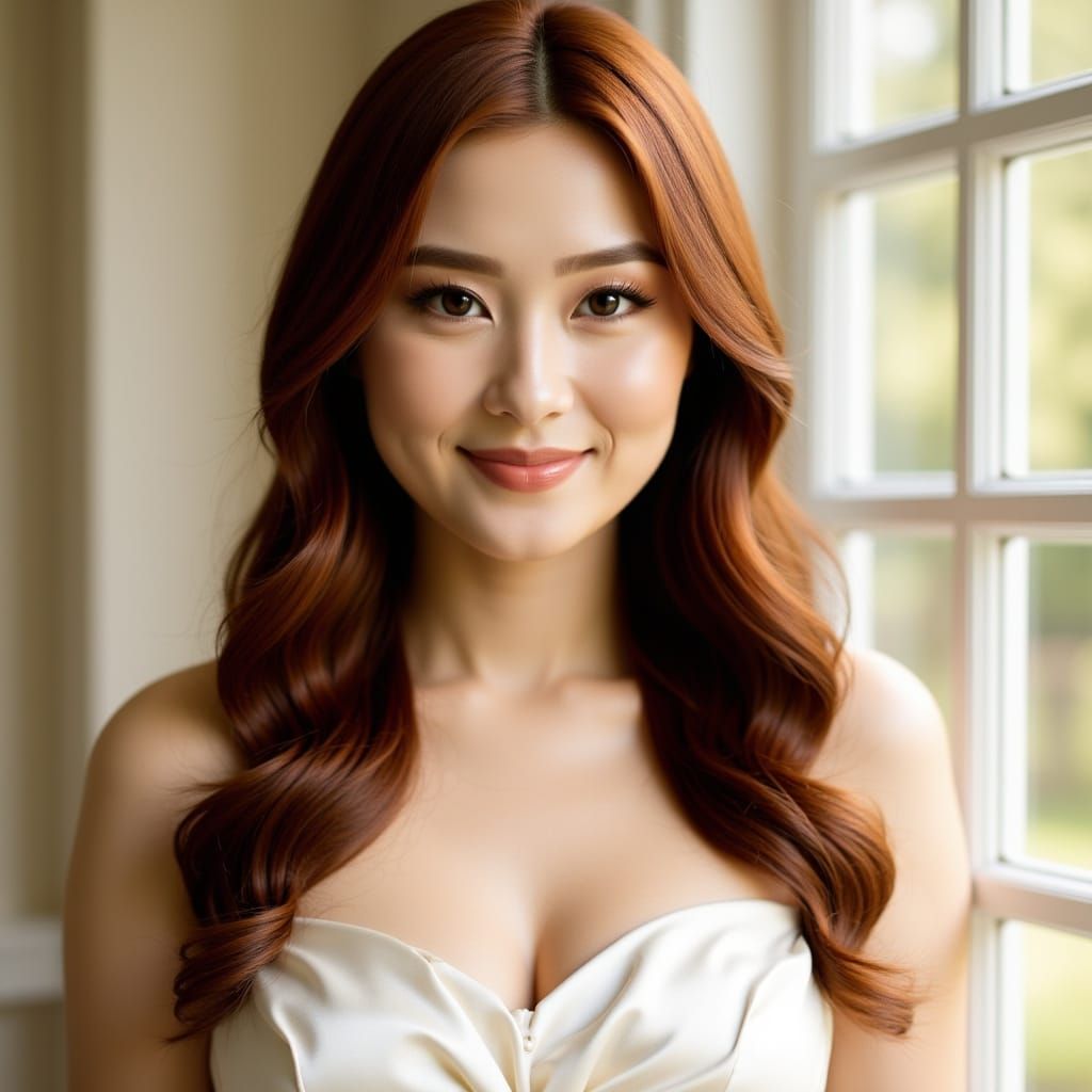 Realistic Portrait of a Woman with Auburn Hair