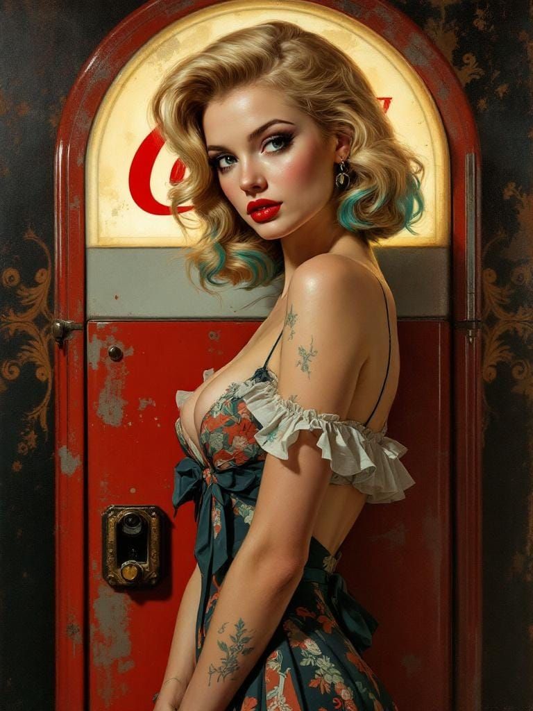Vintage Pin-Up in Baroque Advertising Style