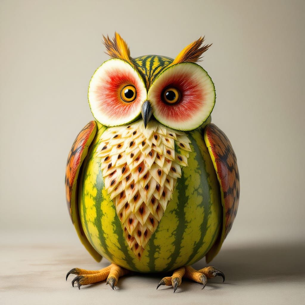 Surreal Barn Owl Made of Melon