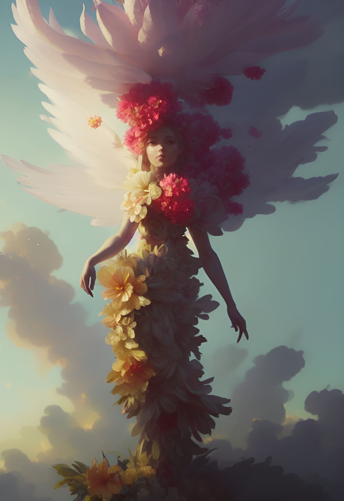 Pineapple Goddess Descends: Art Nouveau Digital Art