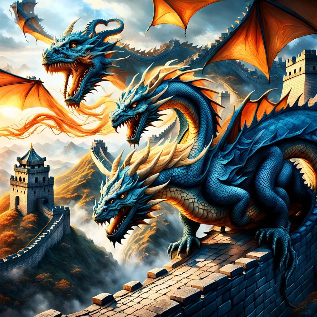 Dragon Rider Above the Great Wall: Fantasy Art