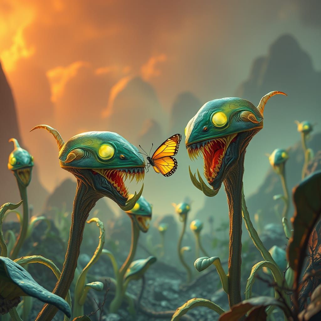 Alien Carnivorous Plants Battle in Postapocalyptic Glow