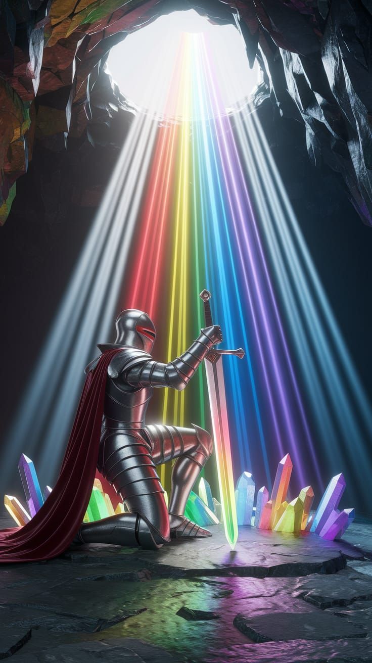 Rainbow Crystal Cave Knight: Digital Illustration