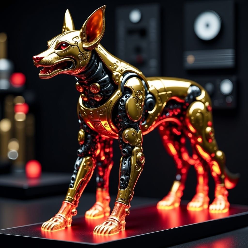 Cyborg Dog with Hologram in Digital Art Style