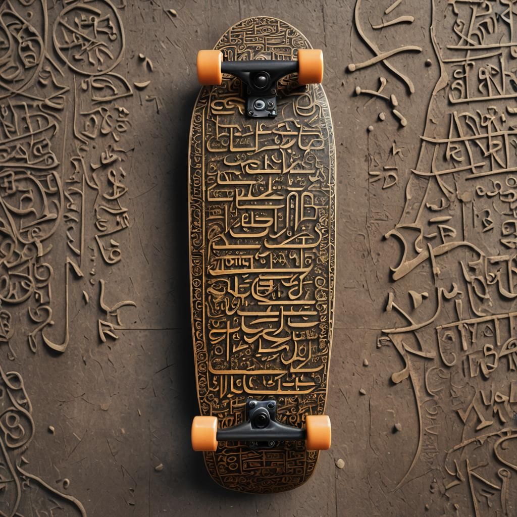 Sanskrit Script Skateboard: Hyperrealistic Detail