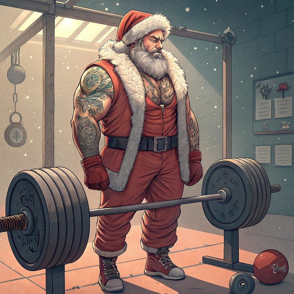 Tattooed Convict Santa in Comic Book Style