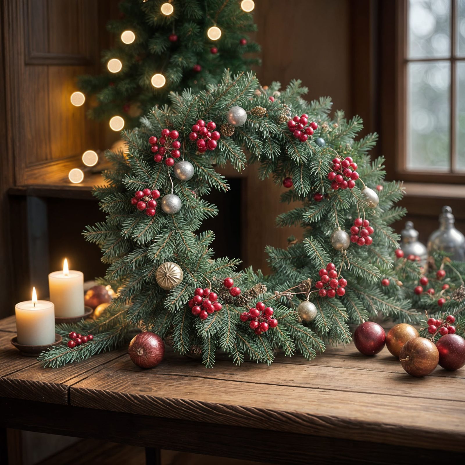 Winter New Year's Wreath in Rustic Photography Style