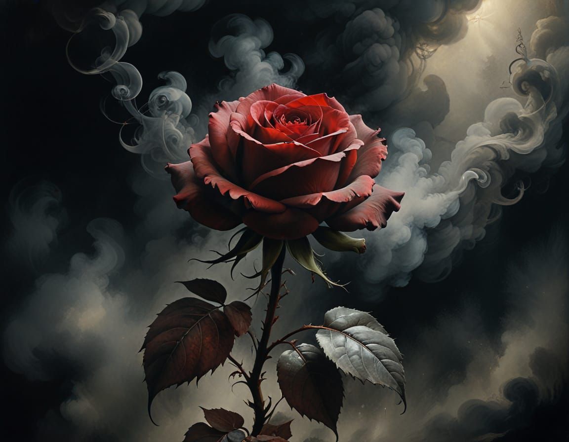 Shadowy Rose Wilts in Smoky Surrealism
