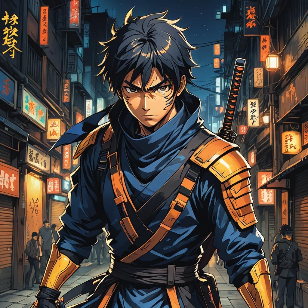 Kai the Ninja: Manga Portrait in Cyberpunk City