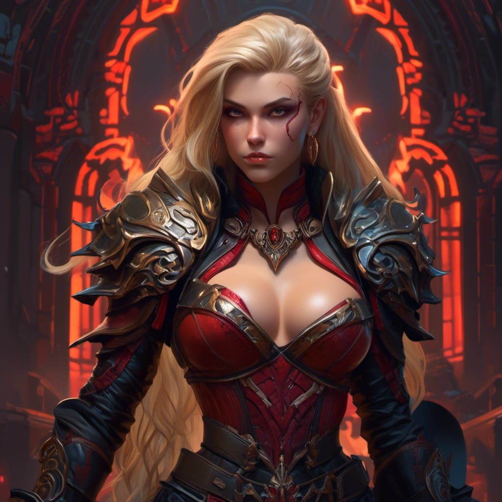 Muscular Vampire Barbarian Girl in Dark Fantasy Style