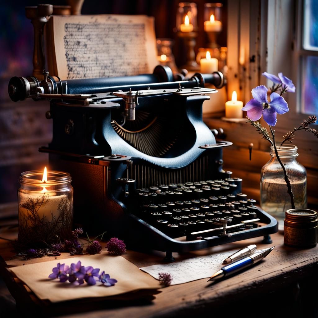 Romantic Candlelit Poetess Workplace with Antique Details