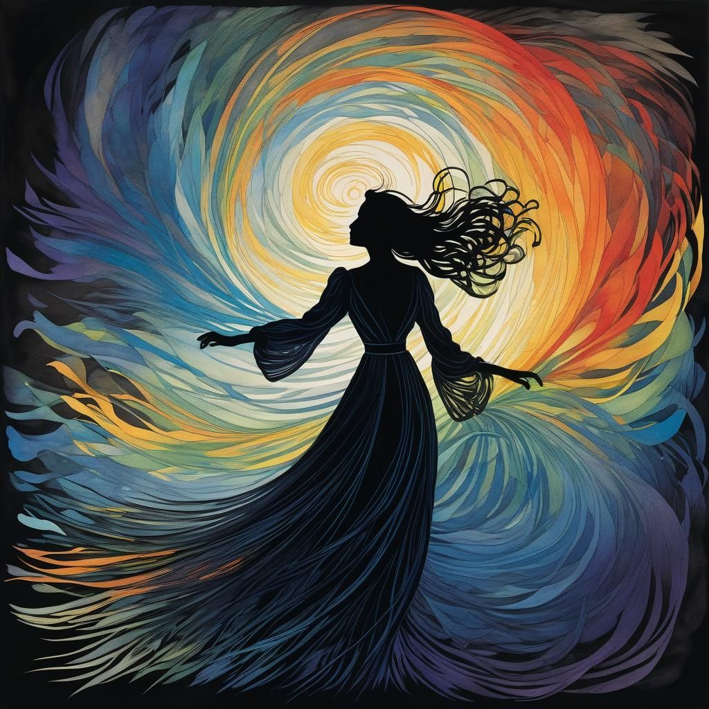 Smoke Teller Silhouette in Vibrant Watercolor