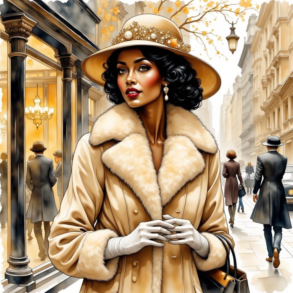 Elegant Woman Strolls Down Fifth Avenue in Luxury