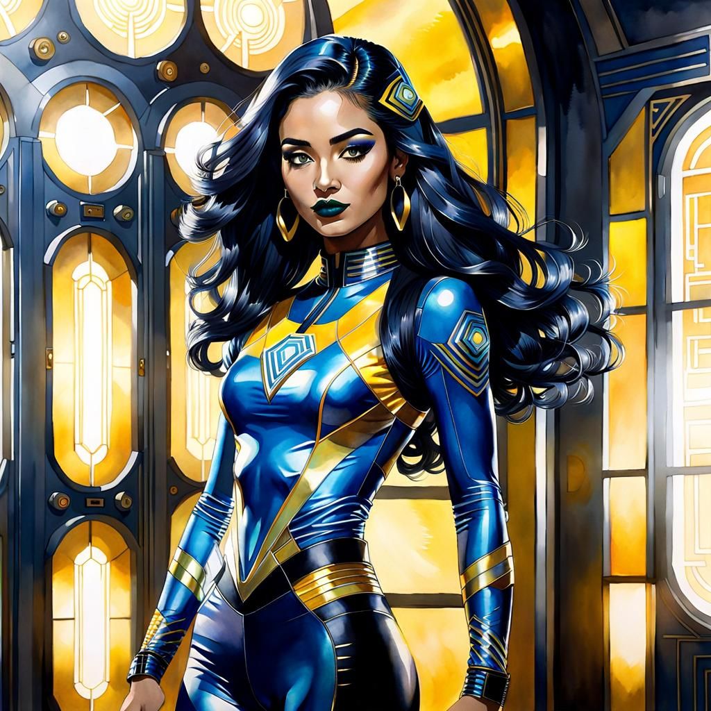 Guatemalan Woman in Art Deco Sportswear: Watercolor Painting