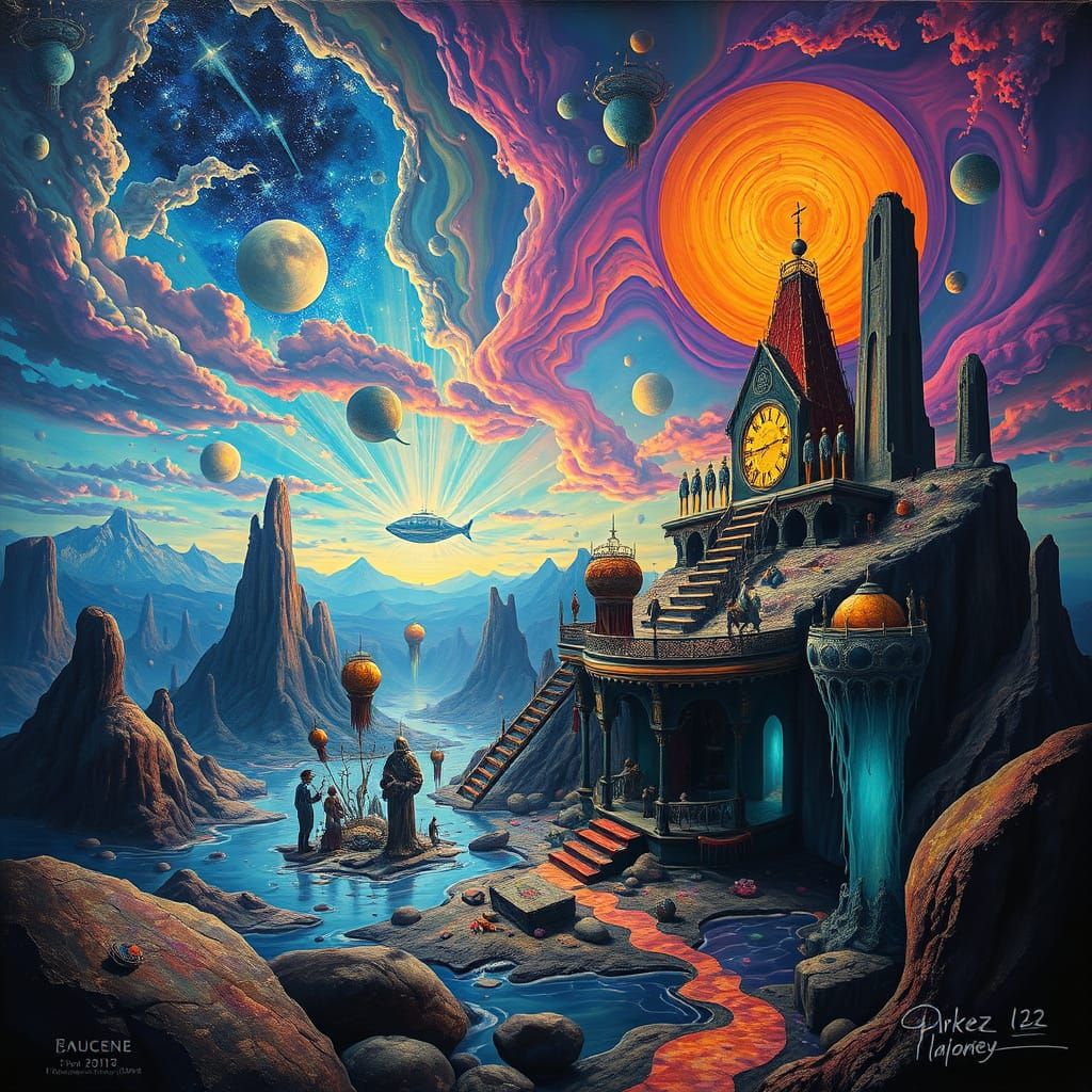 Dreamlike Surreal Landscape with Impossible Geometry