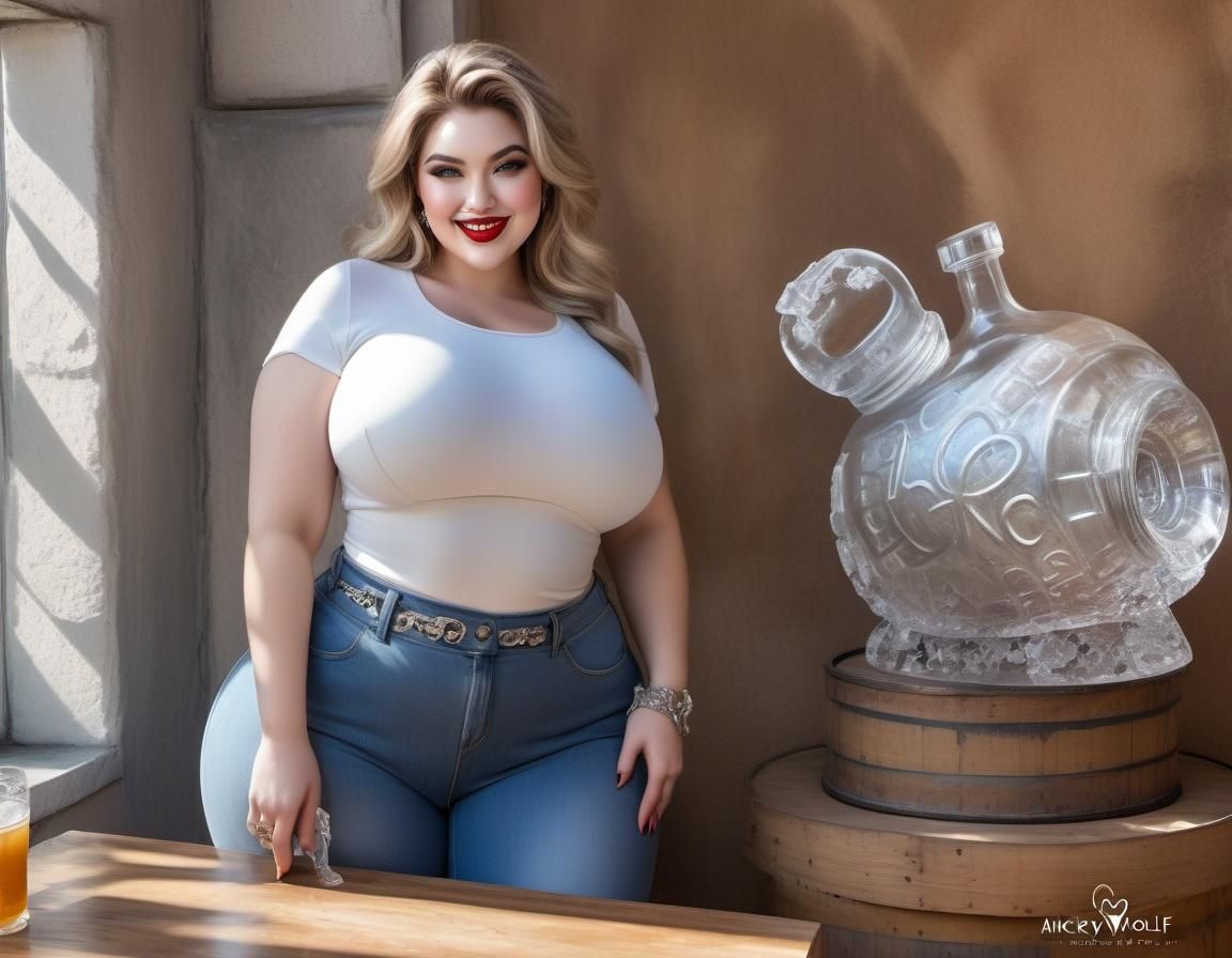 Curvy Woman Carves Ice Sculpture Holding Tonic