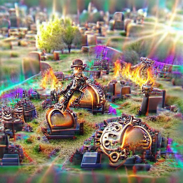 Eerie Graveyard Ablaze with Supernatural Flames