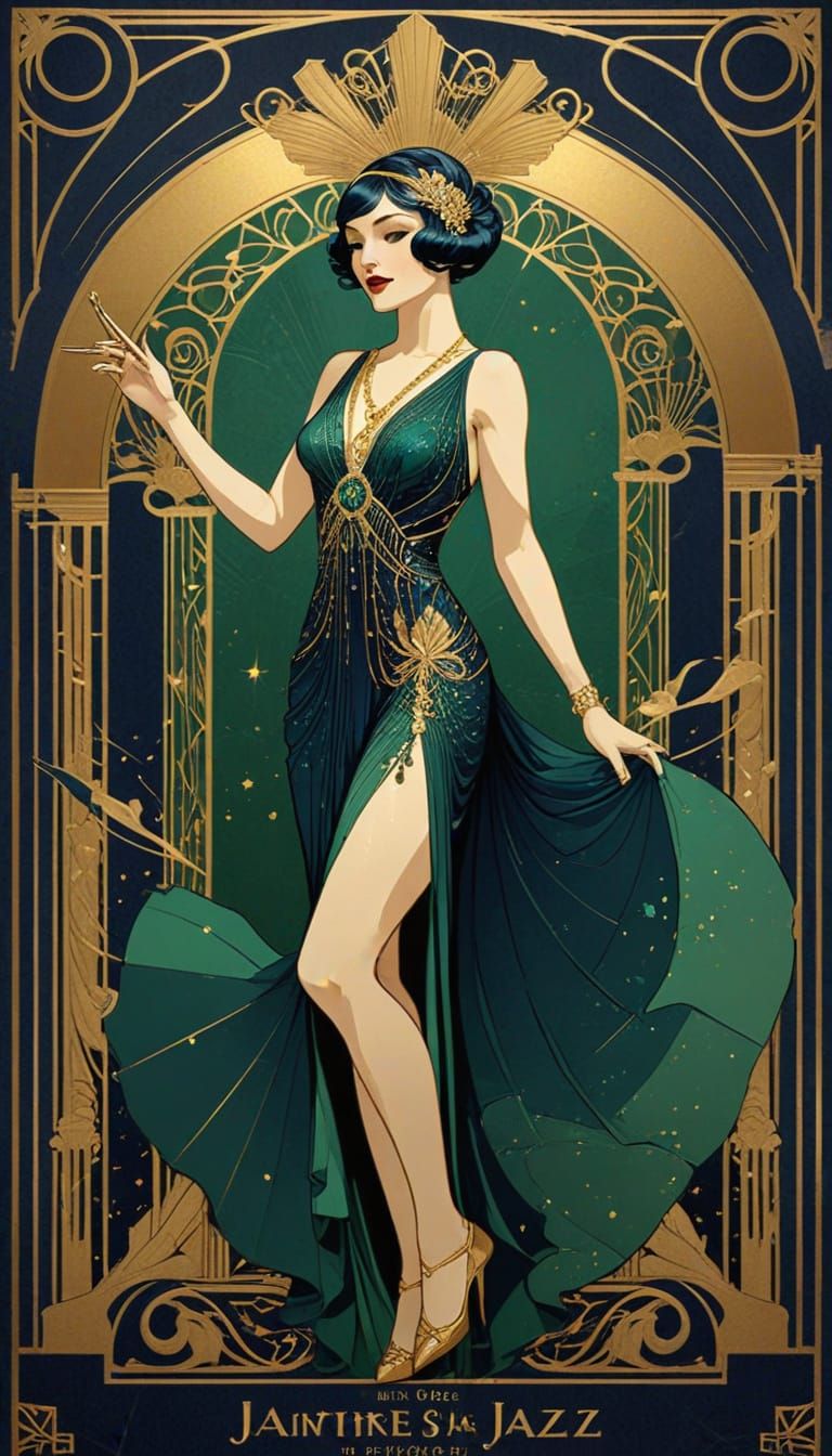 Art Deco Jazz Singer Poster in Gold Leaf Style
