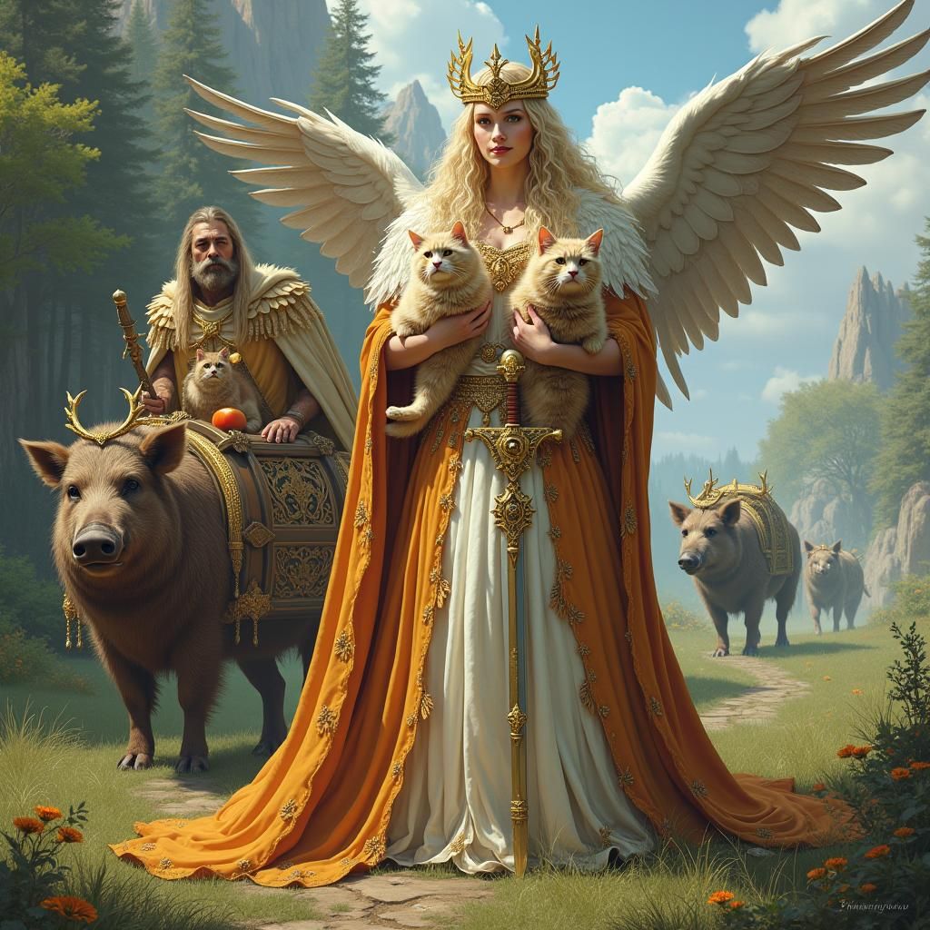 Goddess Freyja in Ethereal Norse Landscape