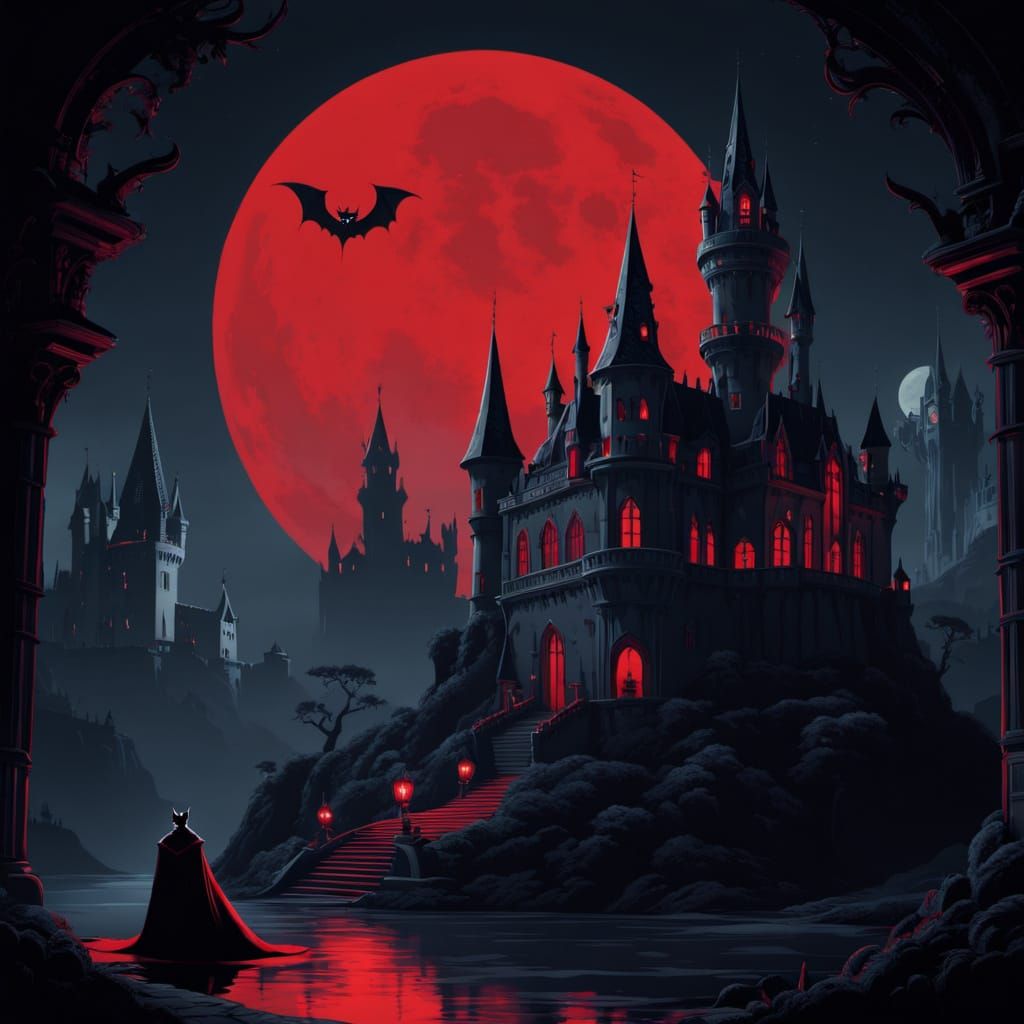 Cartoon Vampire in Gothic Castle, Burton Style