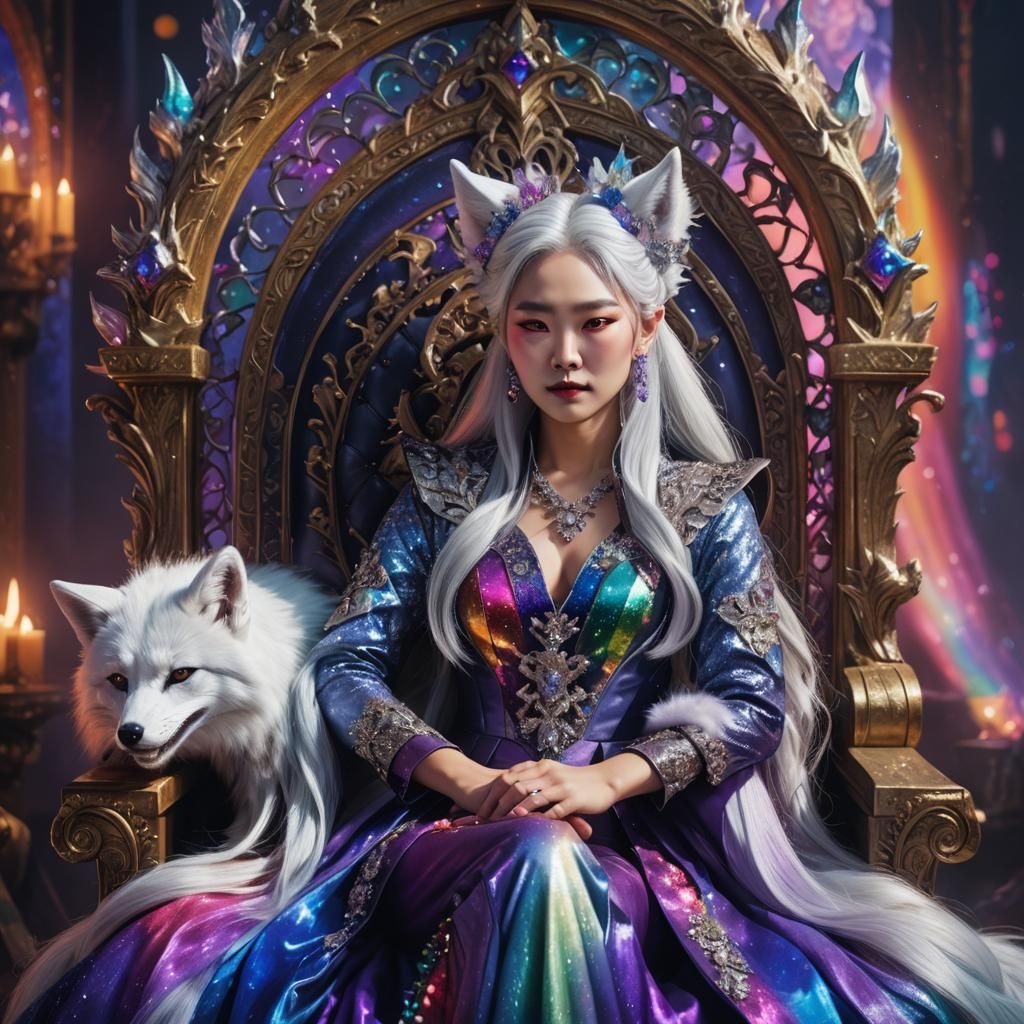 Silver-Haired Vampire Queen in Rainbow Crystal Dress