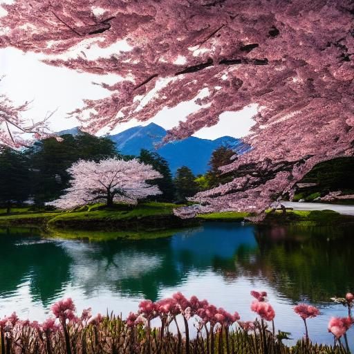 Serene 3D Anime Landscape with Sakura Tree